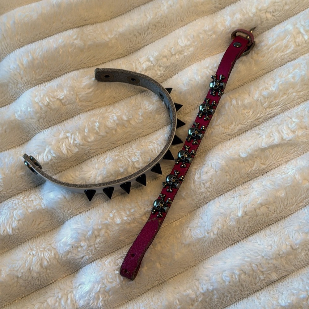 Hot Topic Black Spiked and Pink Skeleton Skull Faux Bracelet Y2k